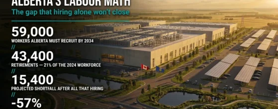 eros belotti -Alberta construction labour shortage infographic: 15,400 worker gap versus $13B in approved projects