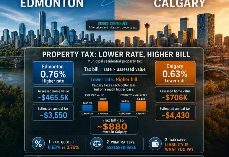 Calgary vs Edmonton Property Tax 2026: Lower Rate, Bigger Bill