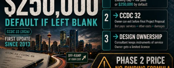 CCDC 32 and CCDC 33 (2026): $250,000 default liability cap, owner off-ramp, design ownership and no binding Phase 2 price formula